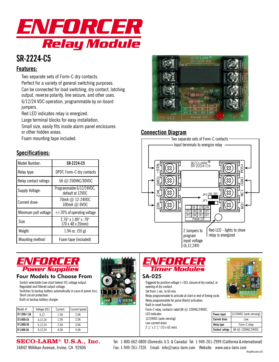 SECO-LARM USA Enforcer Relay Module SR-2224-C5 User Manual | 1 page