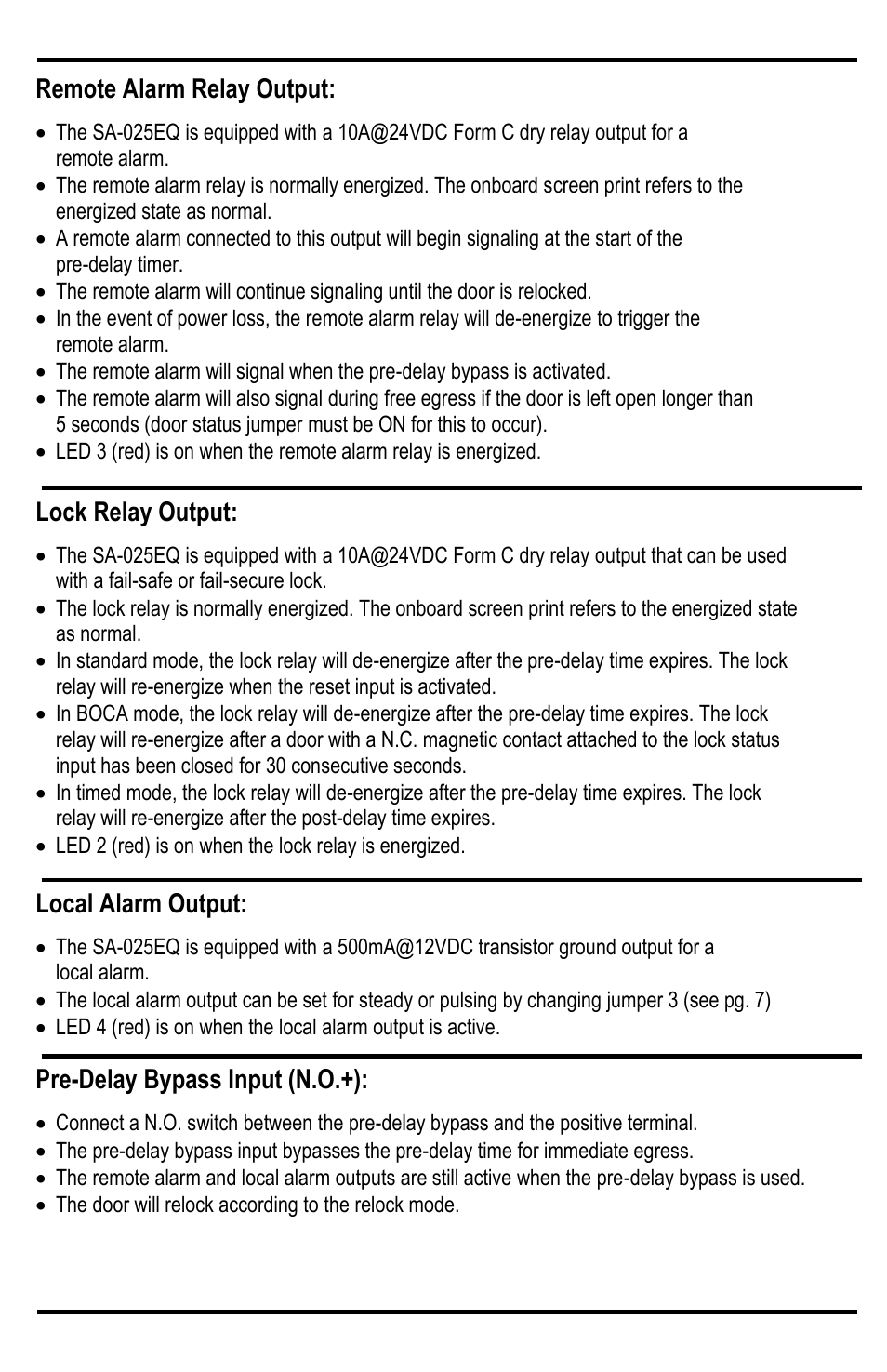 Remote alarm relay output, Local alarm output, Lock relay output | Pre-delay bypass input (n.o.+) | SECO-LARM USA Delayed Egress Timer SA-025EQ User Manual | Page 8 / 12