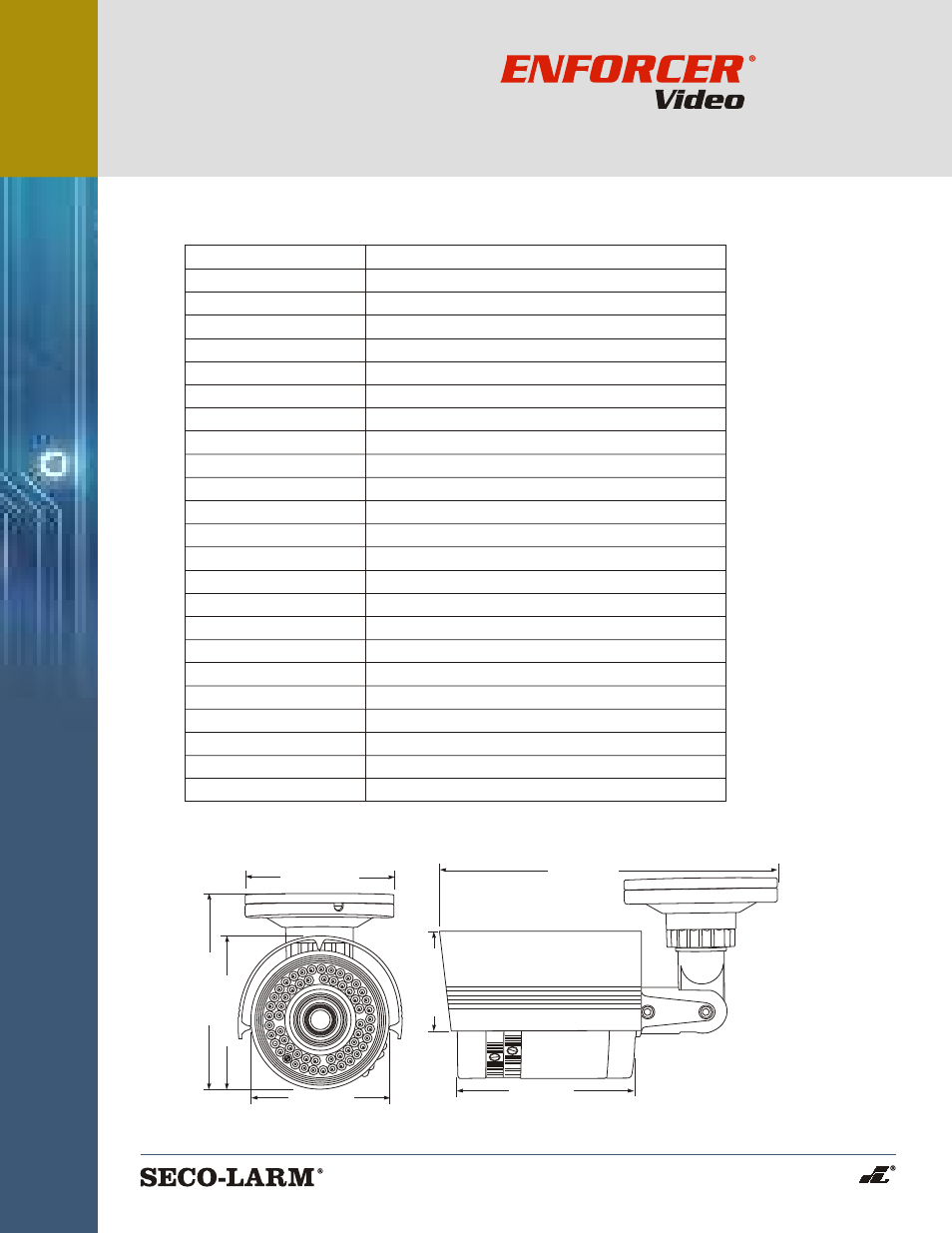 Specifications, Dimensions | SECO-LARM USA Hi-Res IR Bullet Camera EV-133C-DWAVQ User Manual | Page 2 / 2