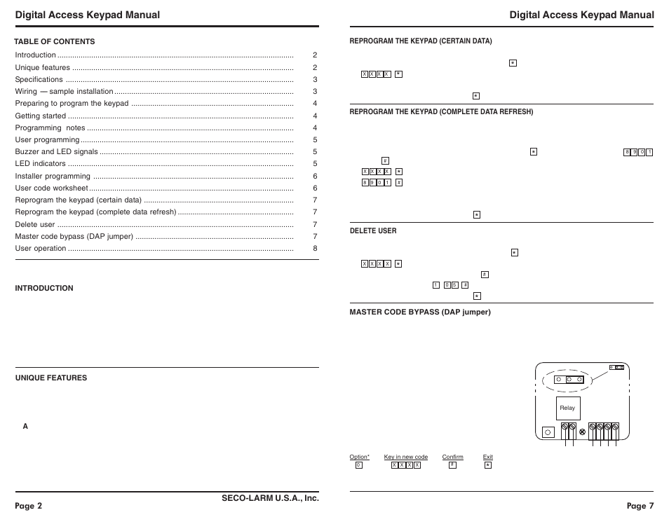 Digital access keypad manual | SECO-LARM USA SK-1011-SQ User Manual | Page 2 / 5