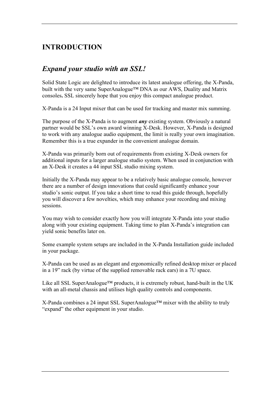 Introduction, Expand your studio with an ssl | Solid State Logic 82BXEM01A User Manual | Page 5 / 16