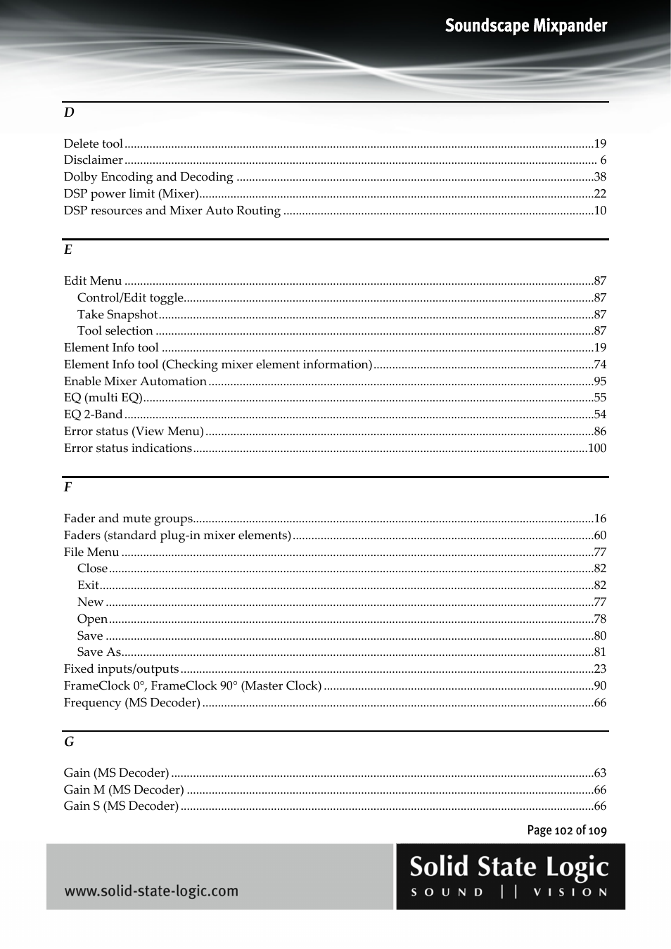 Soundscape mixpander | Solid State Logic Soundscape Mixer User Manual | Page 102 / 109
