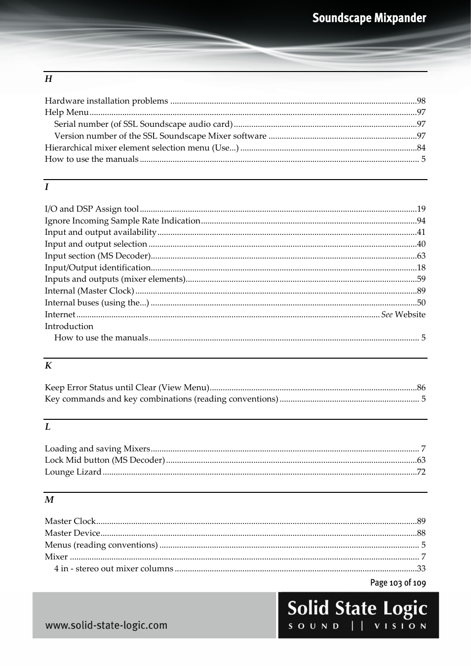 Soundscape mixpander | Solid State Logic Soundscape Mixer User Manual | Page 103 / 109