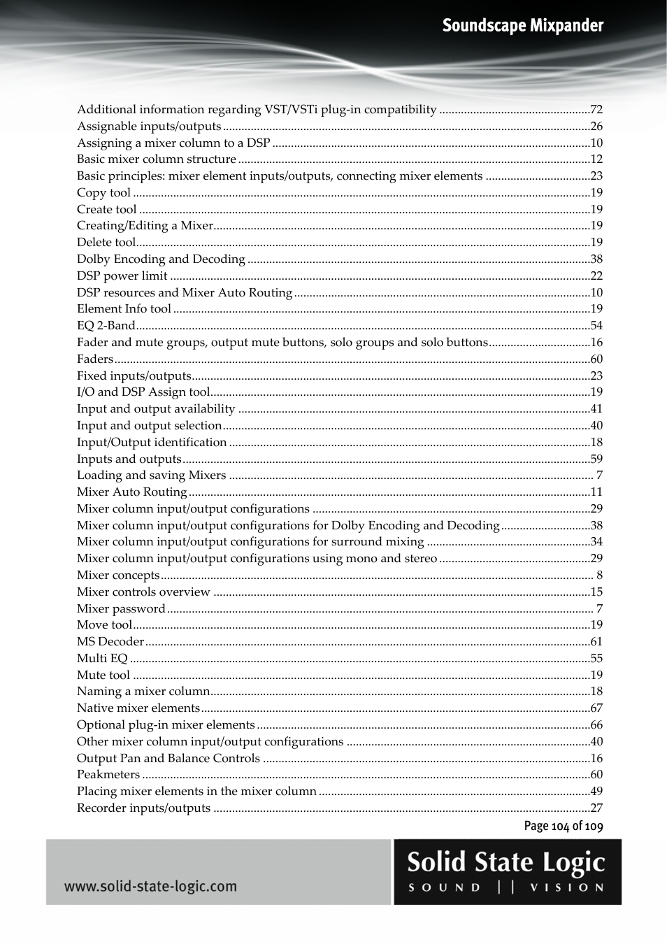 Soundscape mixpander | Solid State Logic Soundscape Mixer User Manual | Page 104 / 109