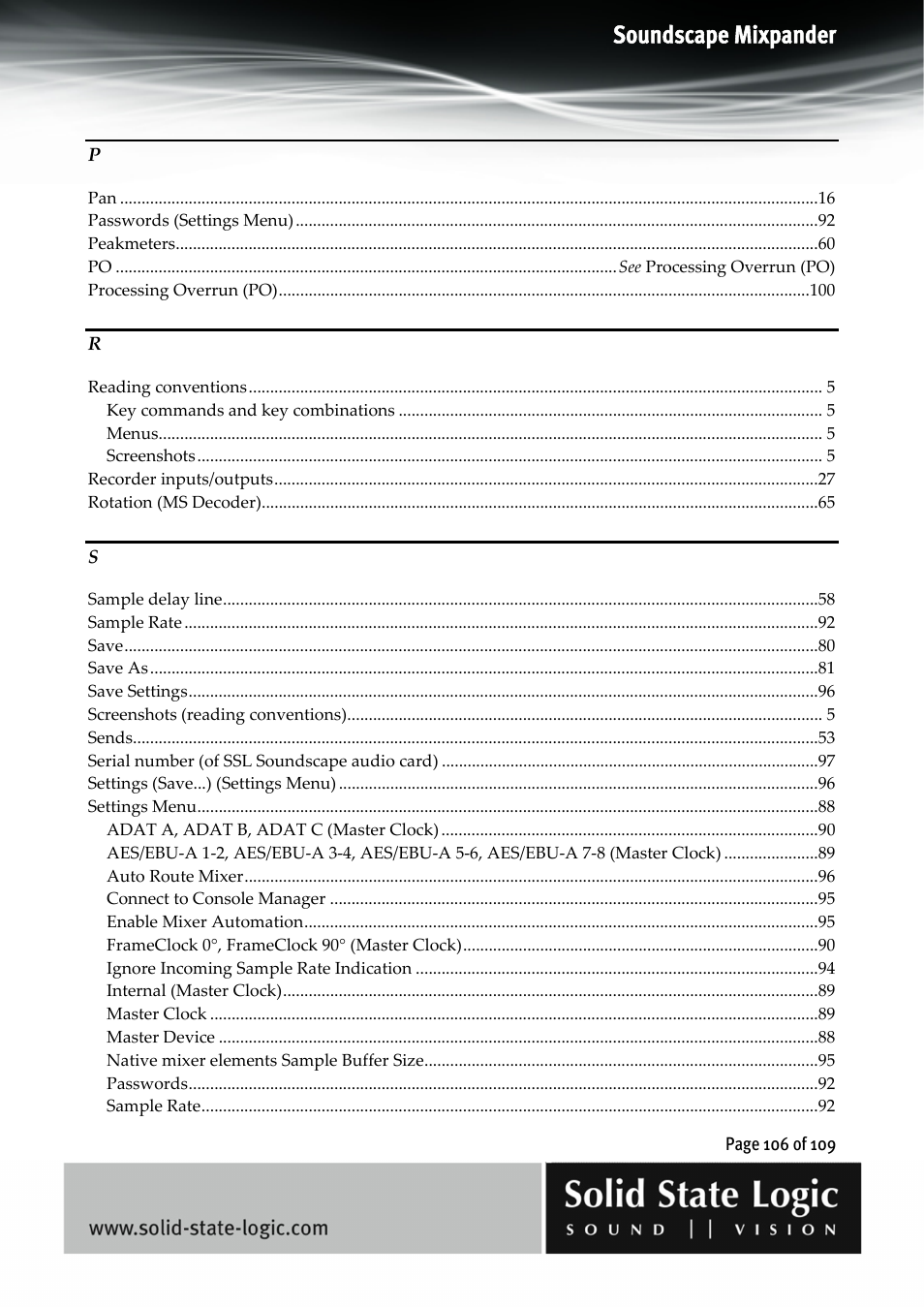Soundscape mixpander | Solid State Logic Soundscape Mixer User Manual | Page 106 / 109