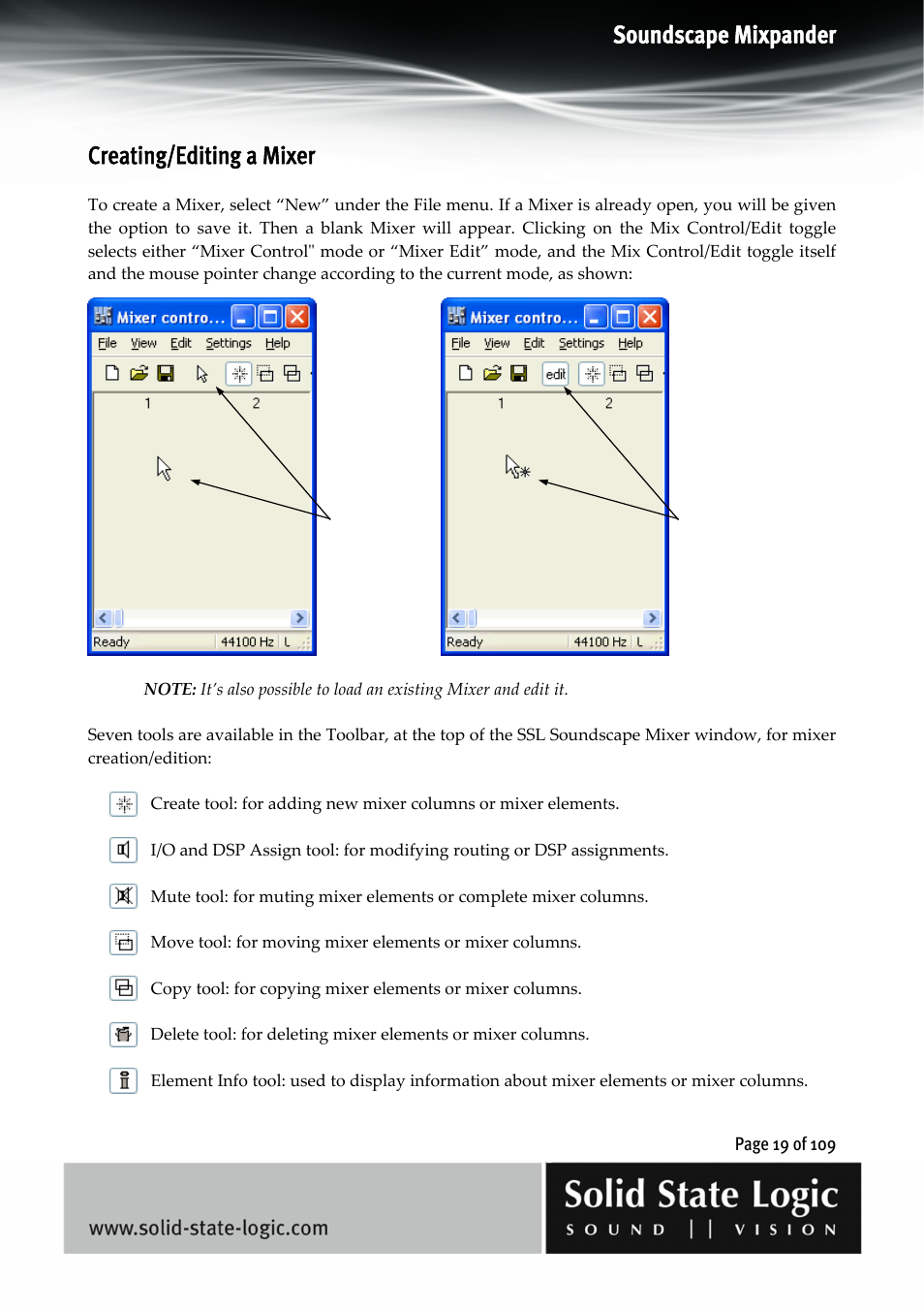 Soundscape mixpander, Creating/editing a mixer | Solid State Logic Soundscape Mixer User Manual | Page 19 / 109