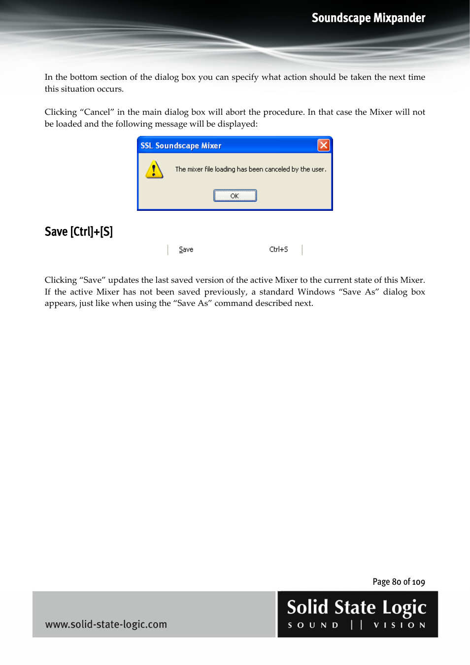 Soundscape mixpander, Save [ctrl]+[s | Solid State Logic Soundscape Mixer User Manual | Page 80 / 109