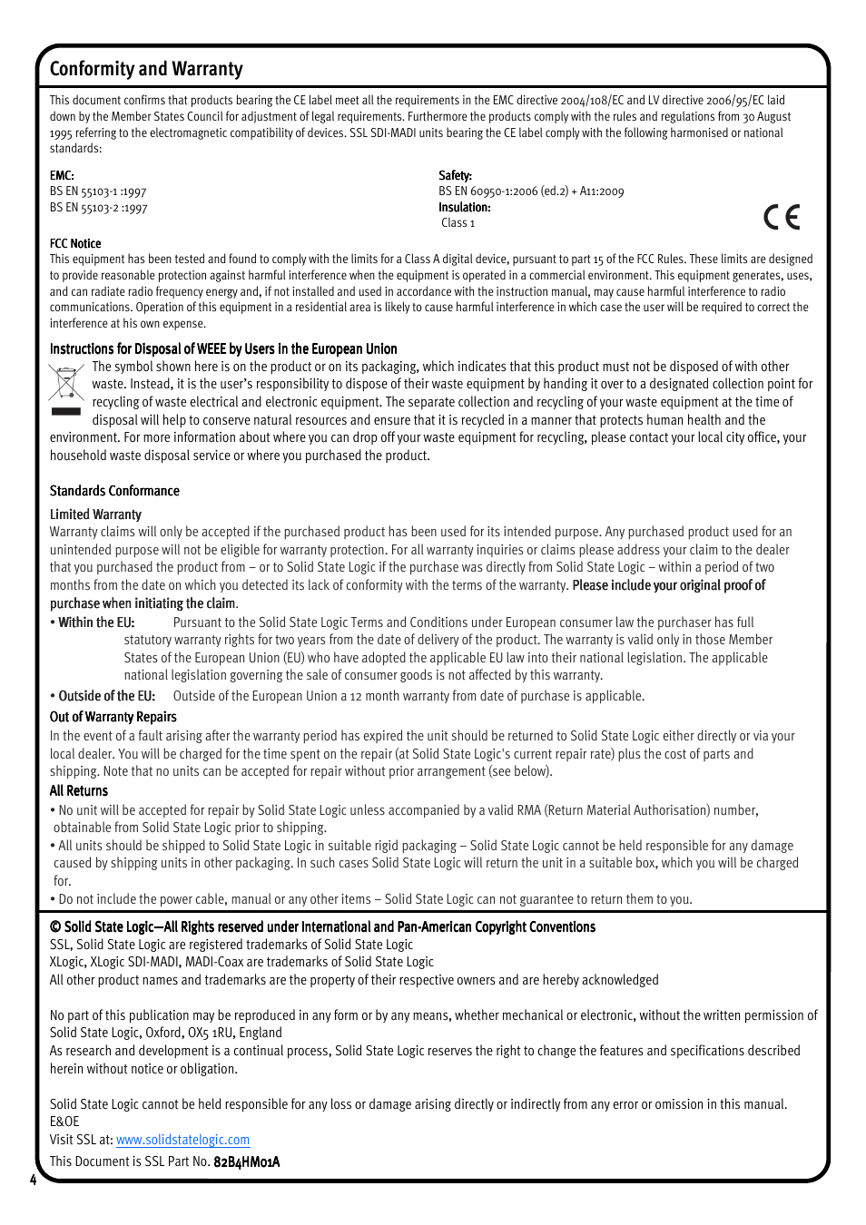 Conformity and warranty | Solid State Logic AMETRIX 1266 User Manual | Page 4 / 16