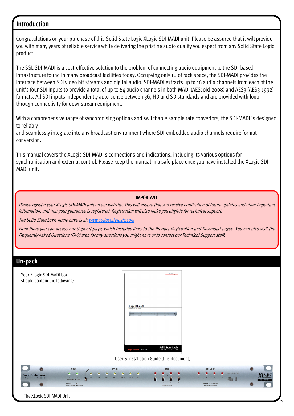 Introduction, Un-pack | Solid State Logic AMETRIX 1266 User Manual | Page 5 / 16