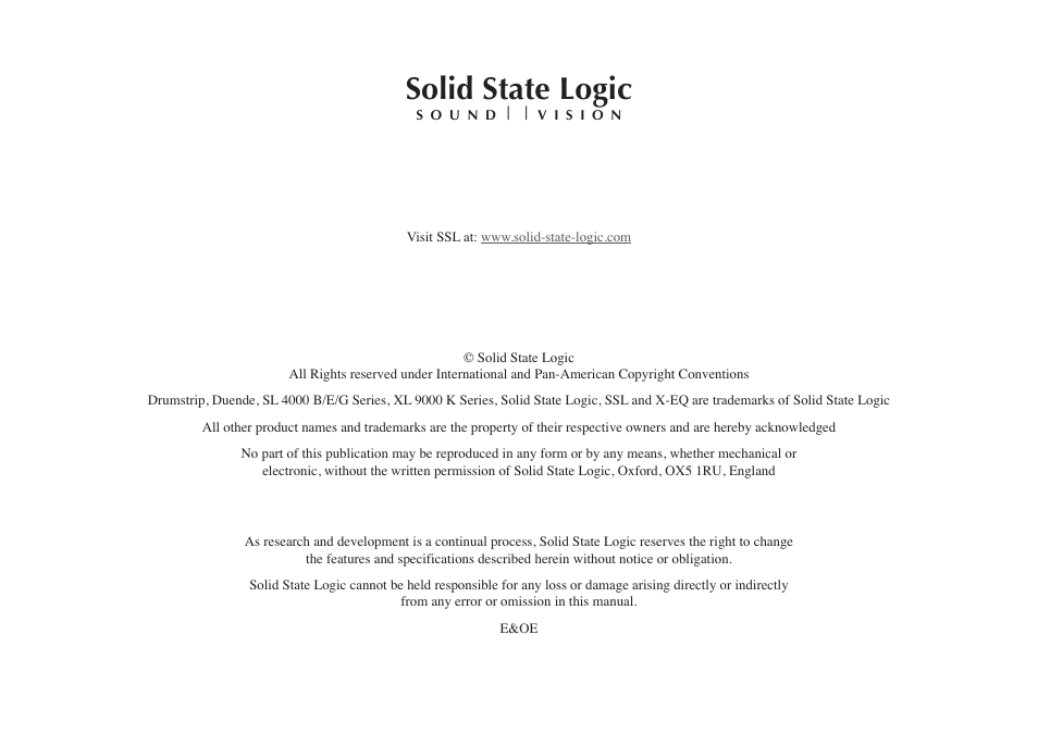 Solid state logic | Solid State Logic DUENDE 82S6MC060A User Manual | Page 28 / 28