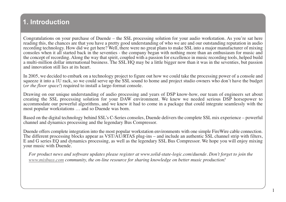 Introduction | Solid State Logic DUENDE 82S6MC060A User Manual | Page 5 / 28