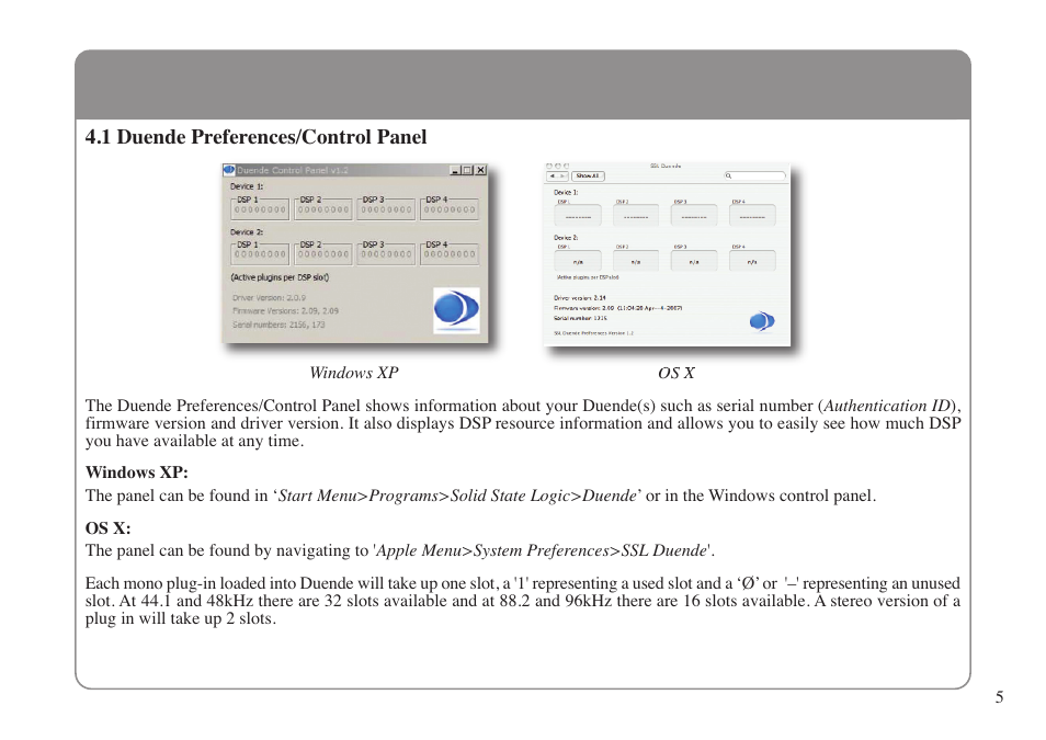 1 duende preferences/control panel | Solid State Logic DUENDE 82S6MC060A User Manual | Page 9 / 28