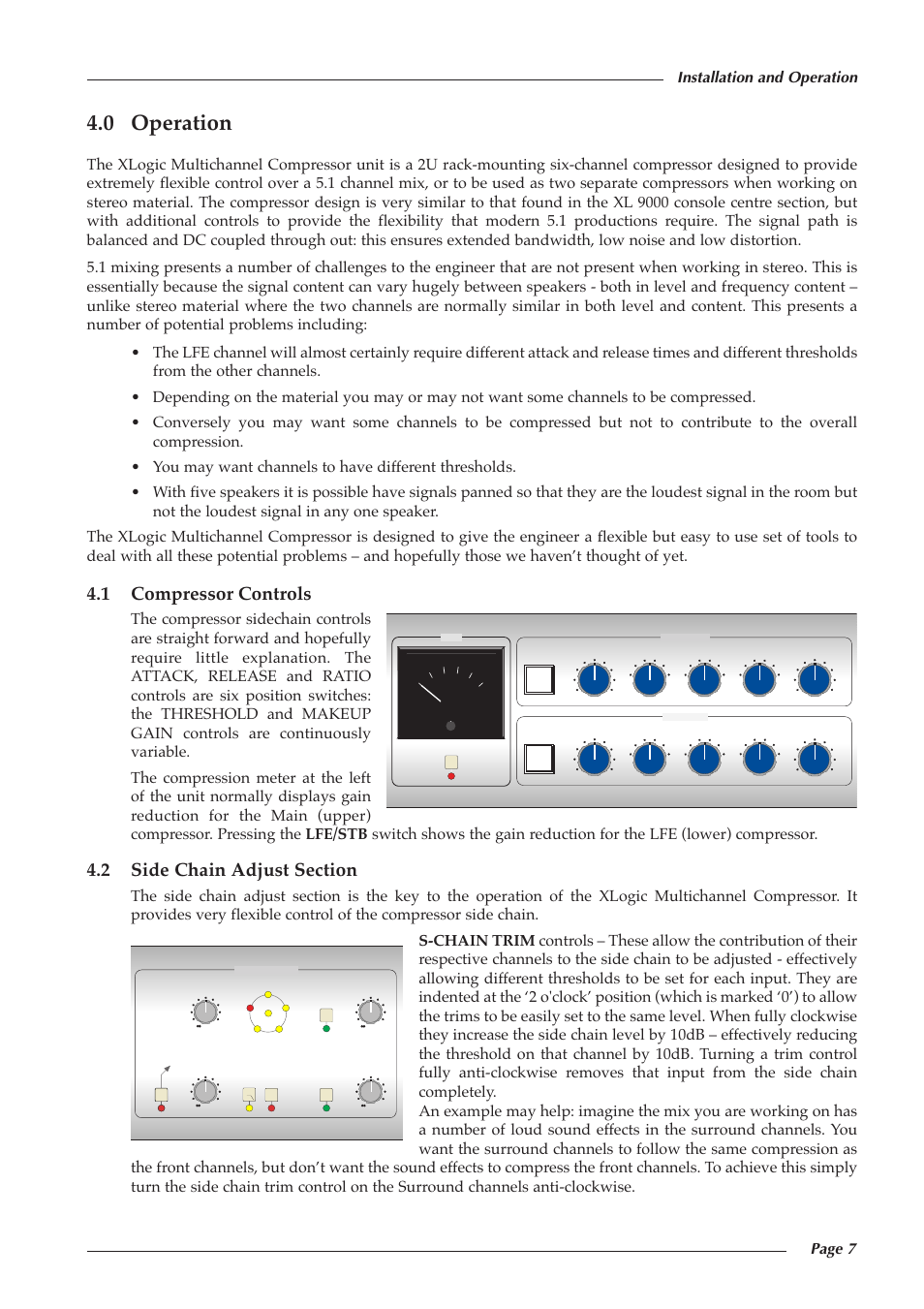 0 operation, 1 compressor controls, Page 7 | Installation and operation | Solid State Logic XLOGIC 82S6XL010D User Manual | Page 11 / 18