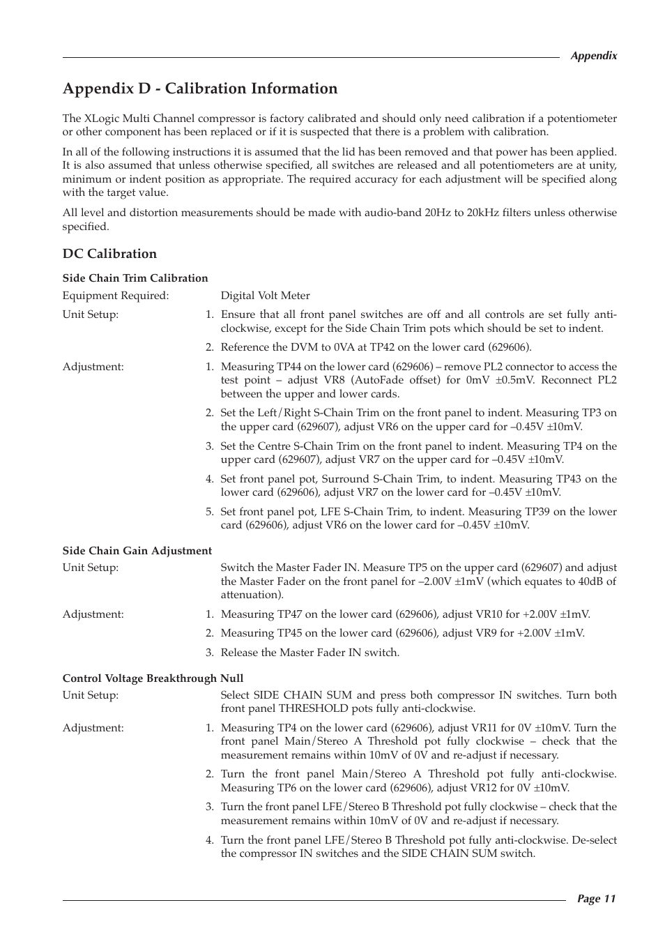Appendix d - calibration information | Solid State Logic XLOGIC 82S6XL010D User Manual | Page 15 / 18