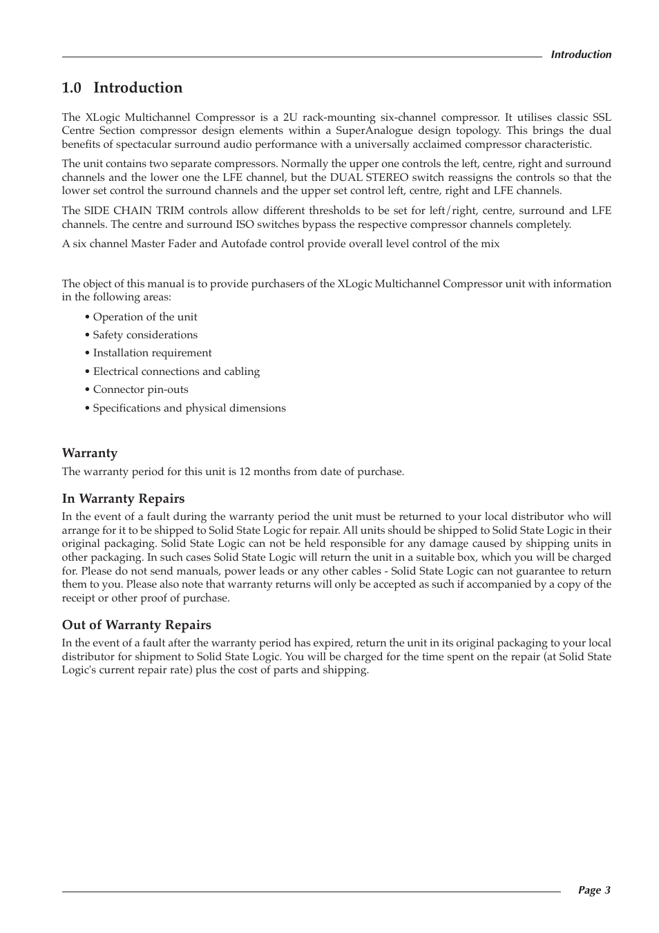 0 introduction | Solid State Logic XLOGIC 82S6XL010D User Manual | Page 7 / 18