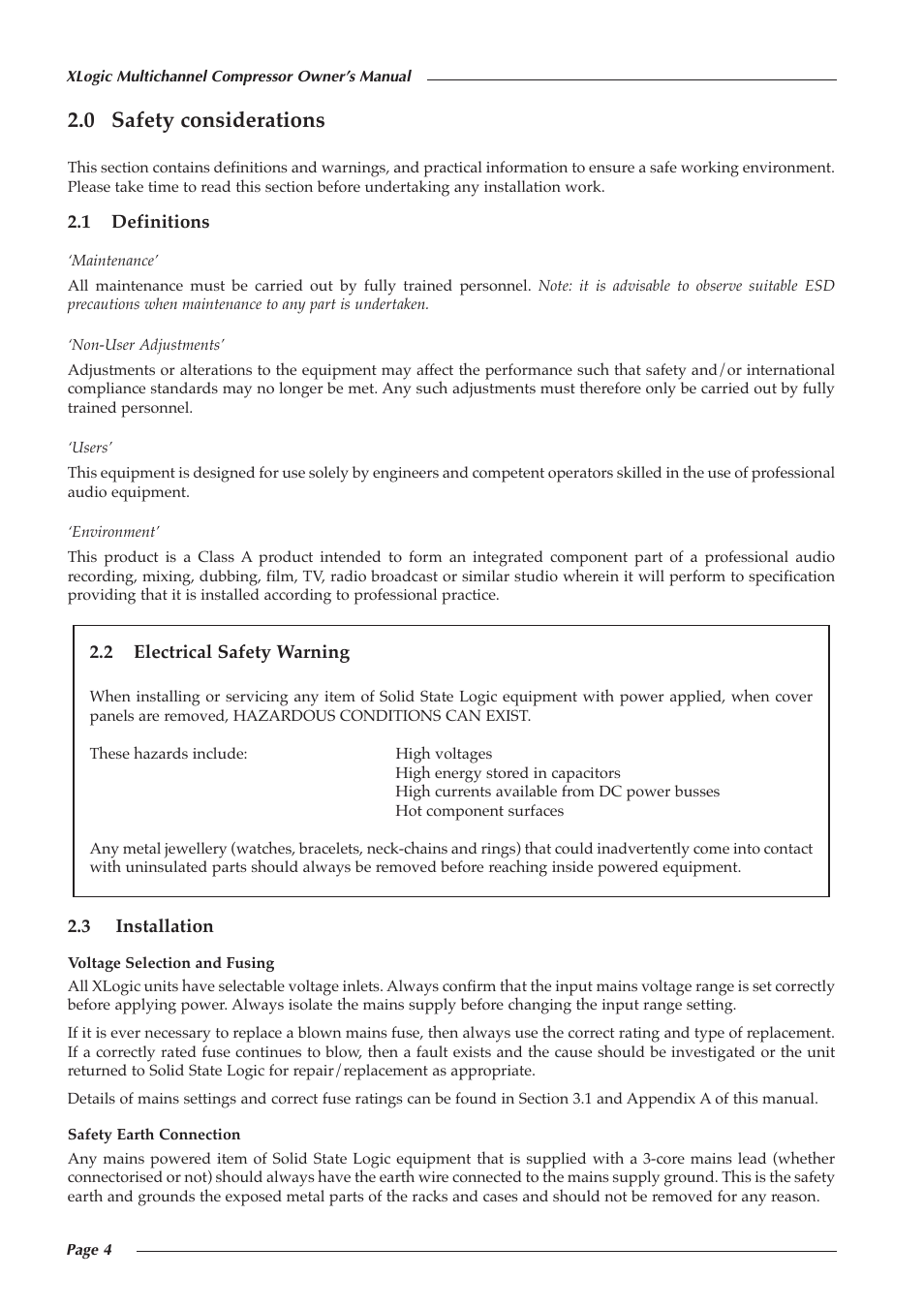 0 safety considerations | Solid State Logic XLOGIC 82S6XL010D User Manual | Page 8 / 18