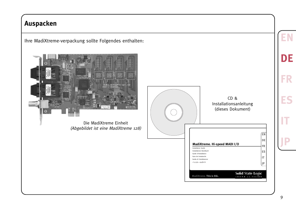 En de fr es it jp, Auspacken | Solid State Logic MadiXtreme MADI I/O User Manual | Page 11 / 40