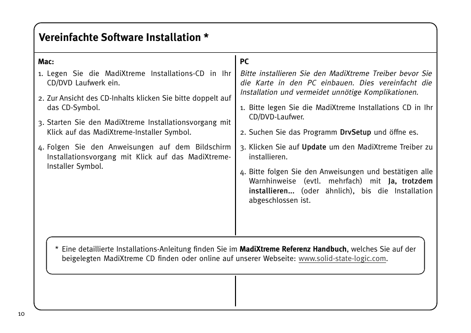 Vereinfachte software installation | Solid State Logic MadiXtreme MADI I/O User Manual | Page 12 / 40