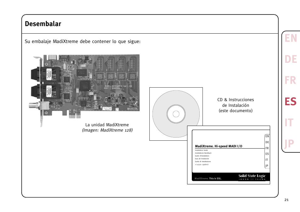 En de fr es it jp, Desembalar | Solid State Logic MadiXtreme MADI I/O User Manual | Page 23 / 40