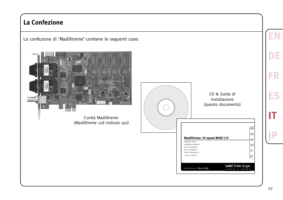 En de fr es it jp, La confezione | Solid State Logic MadiXtreme MADI I/O User Manual | Page 29 / 40