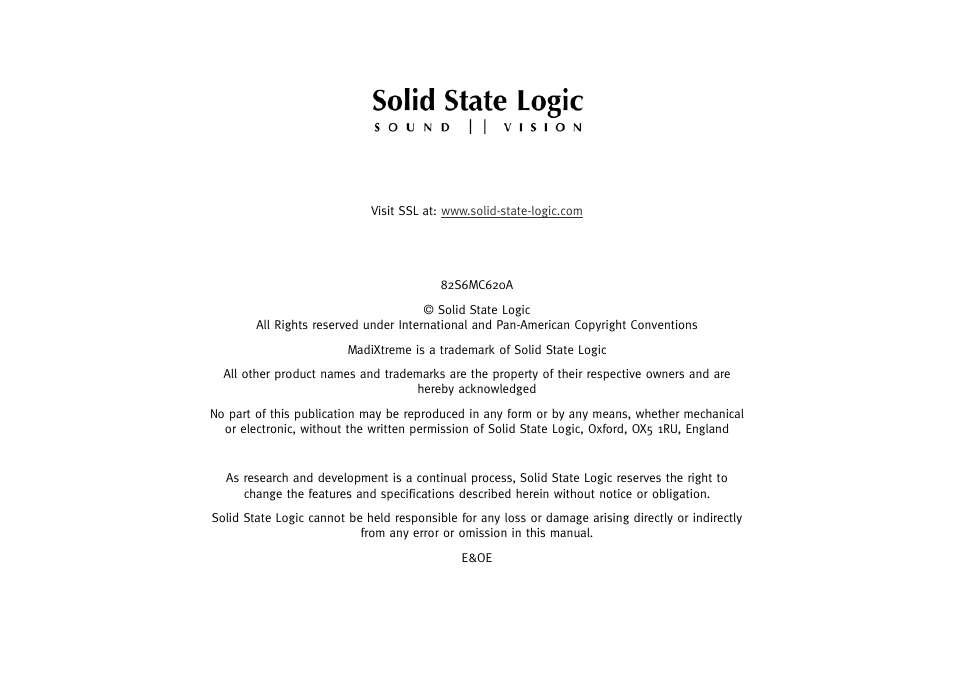 Solid State Logic MadiXtreme MADI I/O User Manual | Page 40 / 40