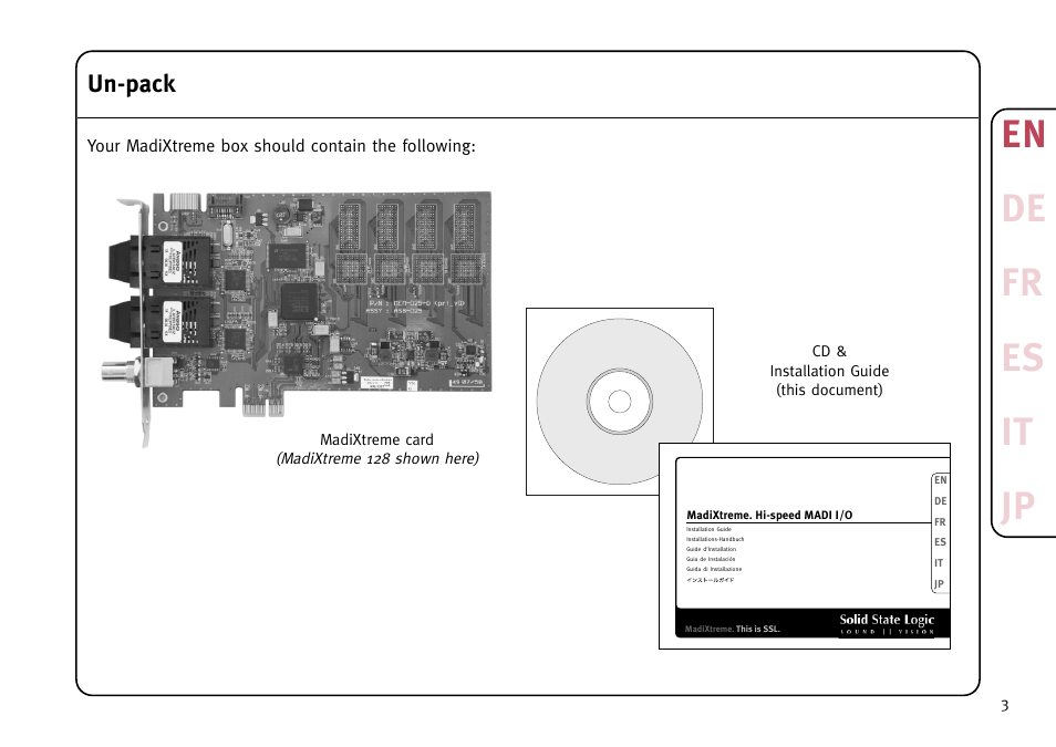 En de fr es it jp, Un-pack | Solid State Logic MadiXtreme MADI I/O User Manual | Page 5 / 40
