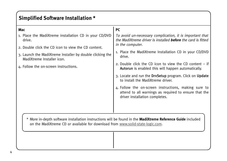 Simplified software installation | Solid State Logic MadiXtreme MADI I/O User Manual | Page 6 / 40