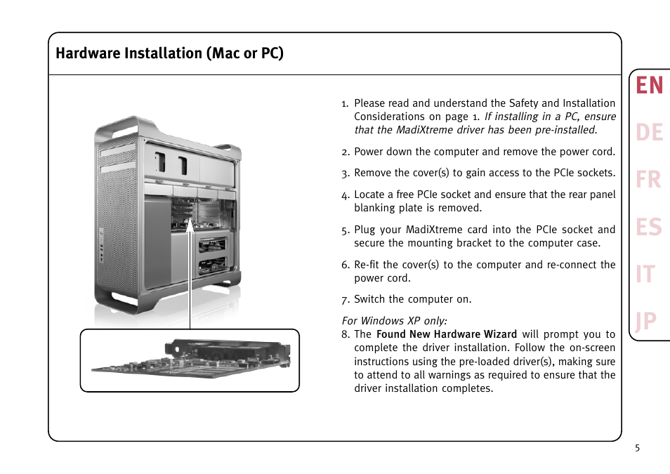 En de fr es it jp | Solid State Logic MadiXtreme MADI I/O User Manual | Page 7 / 40