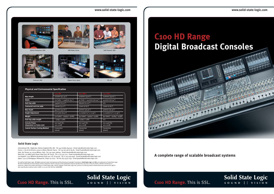 Solid State Logic C100 HD Range User Manual | 8 pages