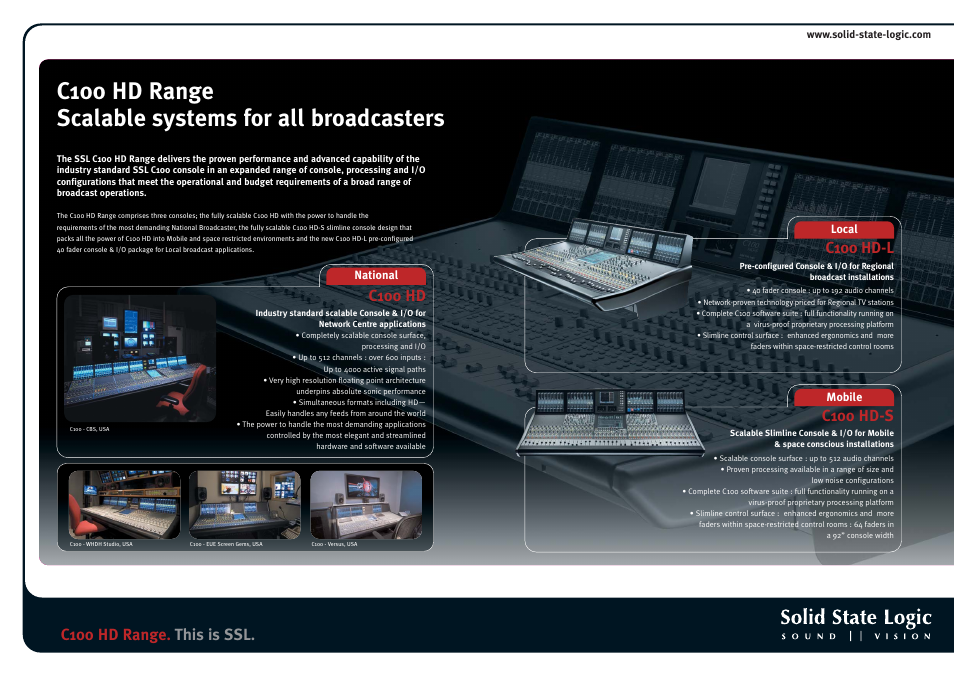 C100 hd range. this is ssl, C100 hd, C100 hd-l | C100 hd-s | Solid State Logic C100 HD Range User Manual | Page 2 / 8