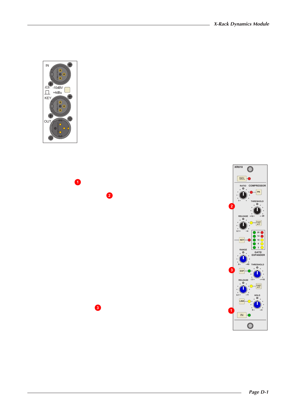 D. the dynamics module, D.1 connection, D.2 operation | Page d-1 x-rack dynamics module | Solid State Logic X-Logic Series User Manual | Page 39 / 58