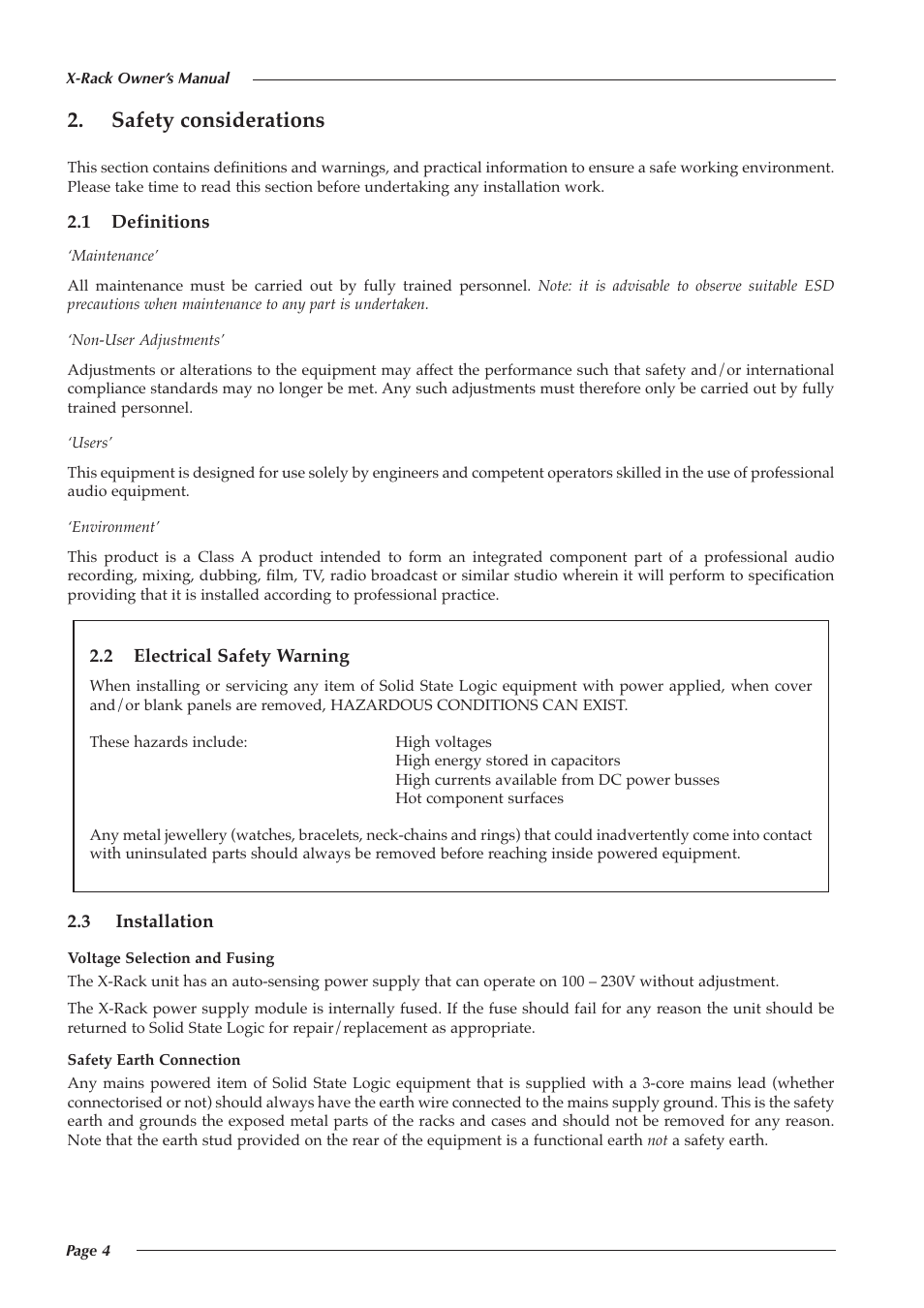 Safety considerations | Solid State Logic X-Logic Series User Manual | Page 8 / 58