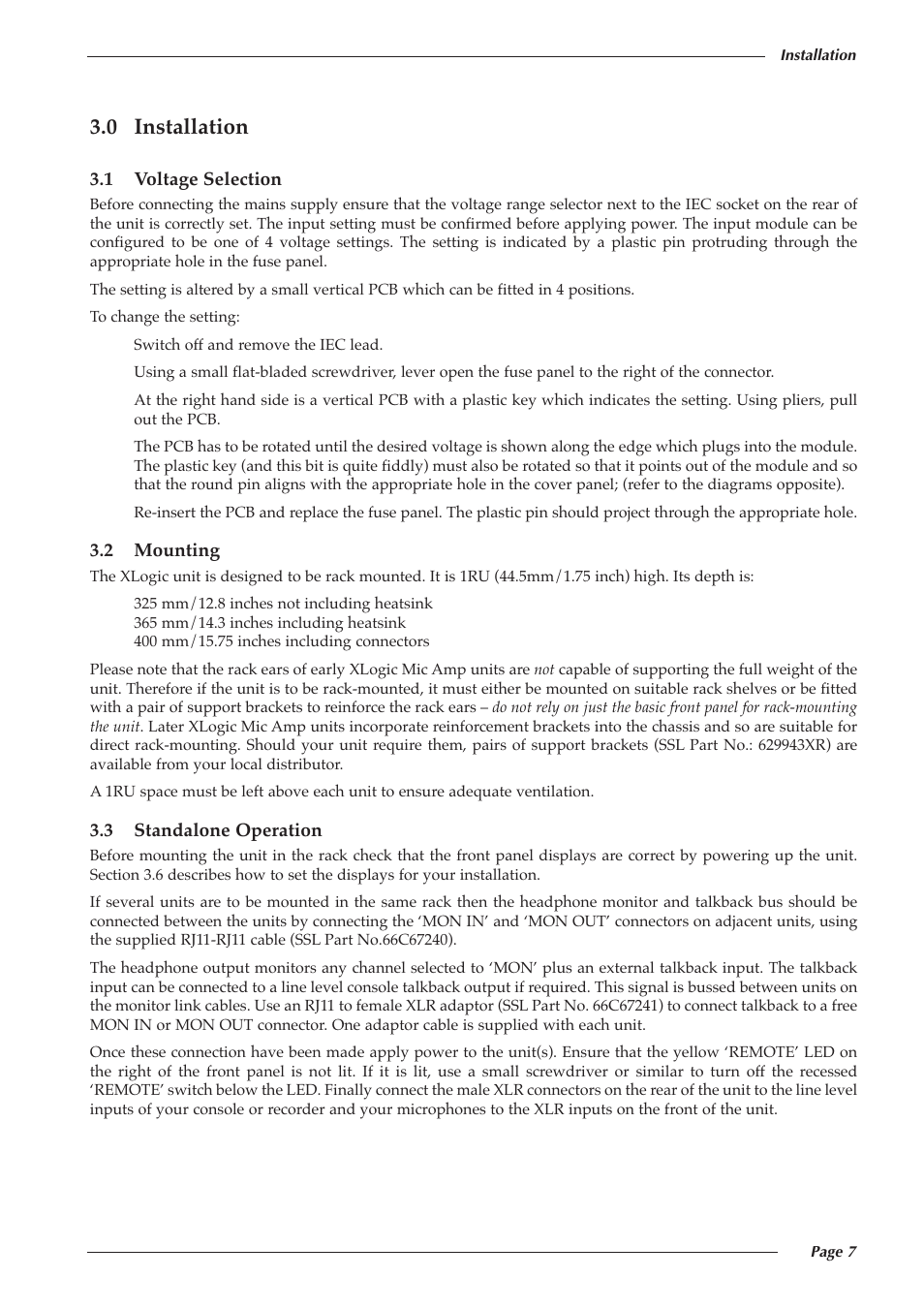 0 installation | Solid State Logic 82S6XL020E User Manual | Page 11 / 32