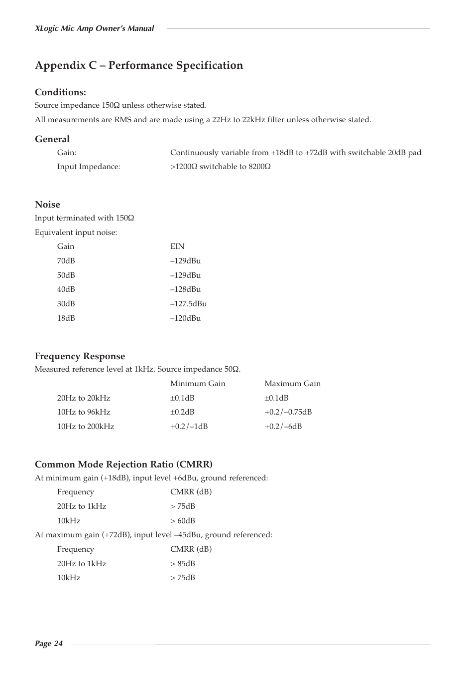 Appendix c – performance specification | Solid State Logic 82S6XL020E User Manual | Page 28 / 32