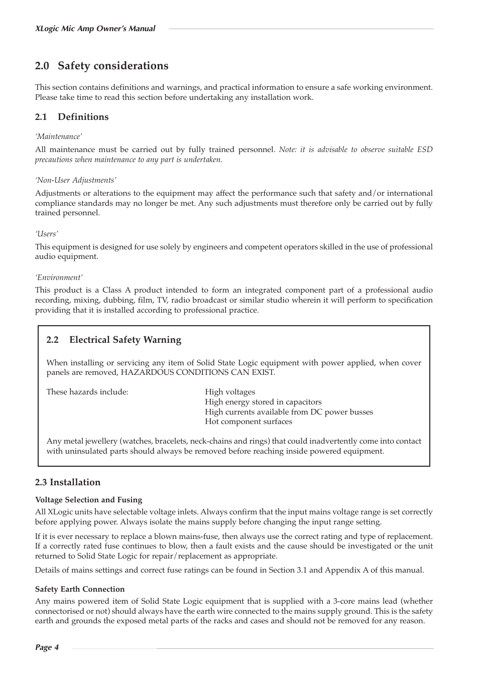0 safety considerations | Solid State Logic 82S6XL020E User Manual | Page 8 / 32