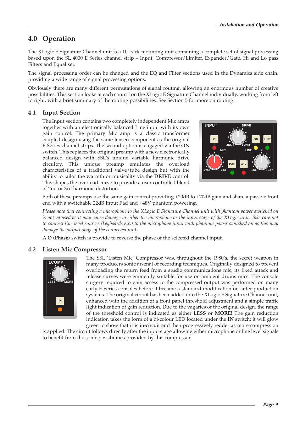 0 operation, 2 listen mic compressor | Solid State Logic 82S6XL090A User Manual | Page 13 / 30