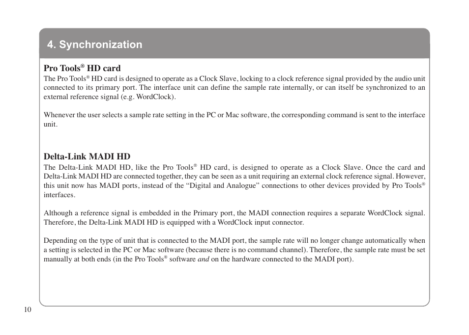 Synchronization, Pro tools® hd card, Delta-link madi hd | Pro tools, Hd card | Solid State Logic XLogic Delta LINK MADI HD User Manual | Page 14 / 32