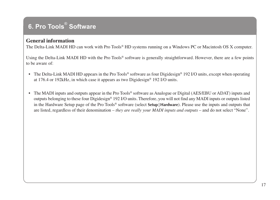 Pro tools® software, General information, Pro tools | Software | Solid State Logic XLogic Delta LINK MADI HD User Manual | Page 21 / 32