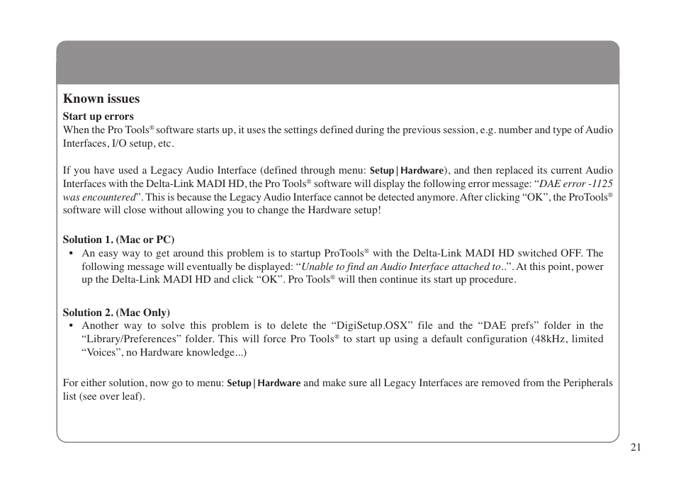 Known issues | Solid State Logic XLogic Delta LINK MADI HD User Manual | Page 25 / 32