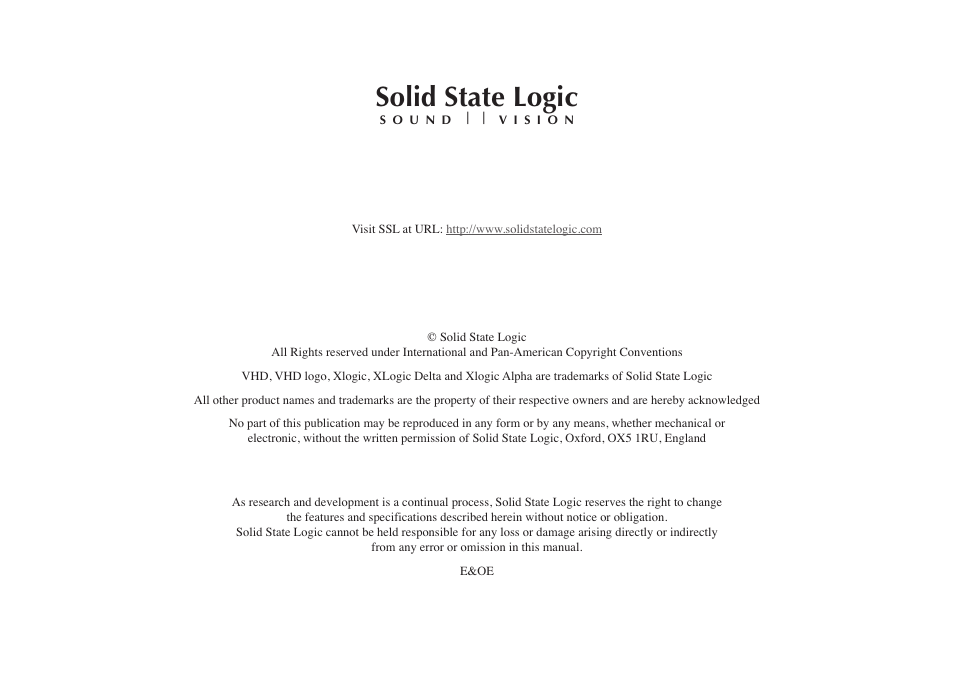 Solid state logic | Solid State Logic XLogic Delta LINK MADI HD User Manual | Page 32 / 32