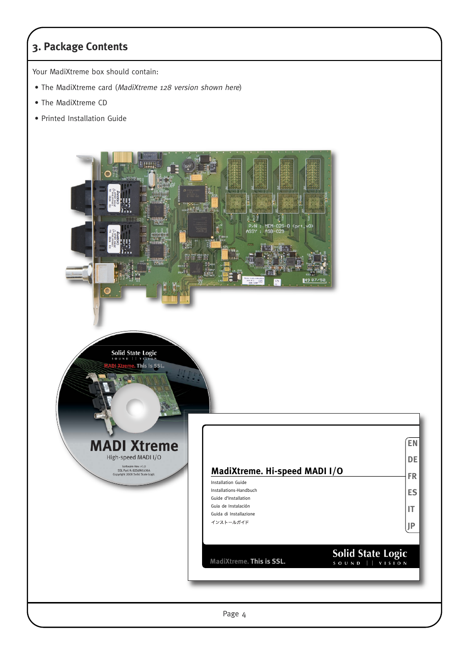 Package contents, Madixtreme. hi-speed madi i/o | Solid State Logic Multichannel Digital Audio Interface MadiXtreme User Manual | Page 10 / 52