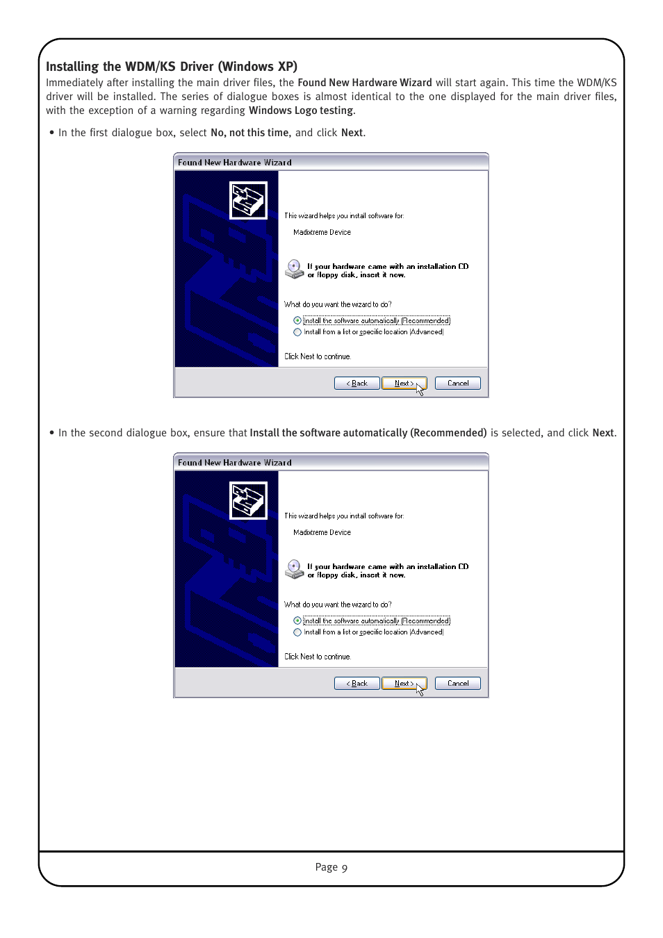 Installing the wdm/ks driver (windows xp) | Solid State Logic Multichannel Digital Audio Interface MadiXtreme User Manual | Page 15 / 52