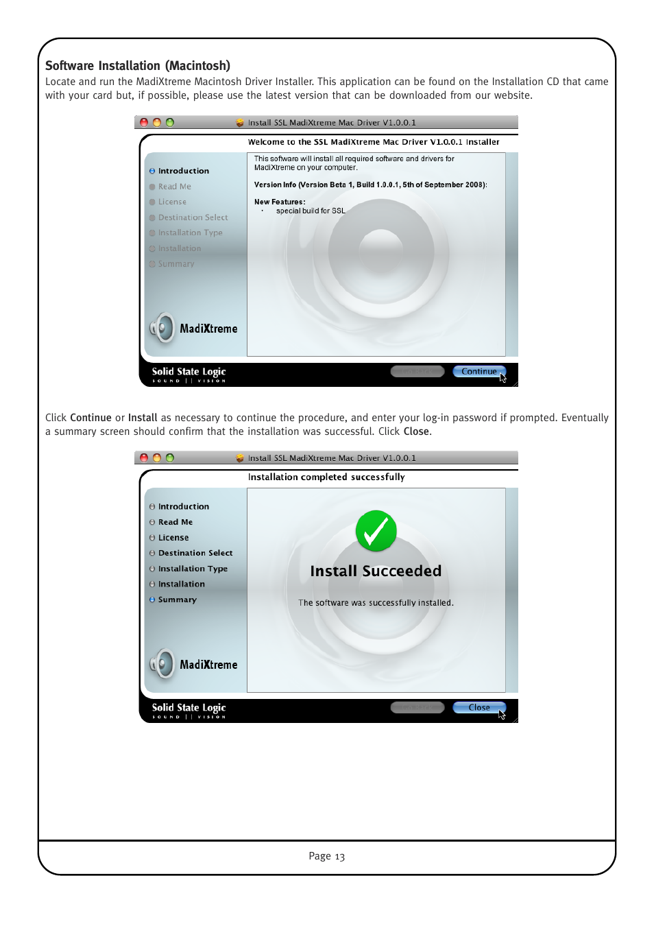Software installation (macintosh) | Solid State Logic Multichannel Digital Audio Interface MadiXtreme User Manual | Page 19 / 52