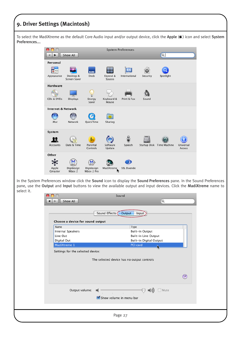 Driver settings (macintosh) | Solid State Logic Multichannel Digital Audio Interface MadiXtreme User Manual | Page 33 / 52