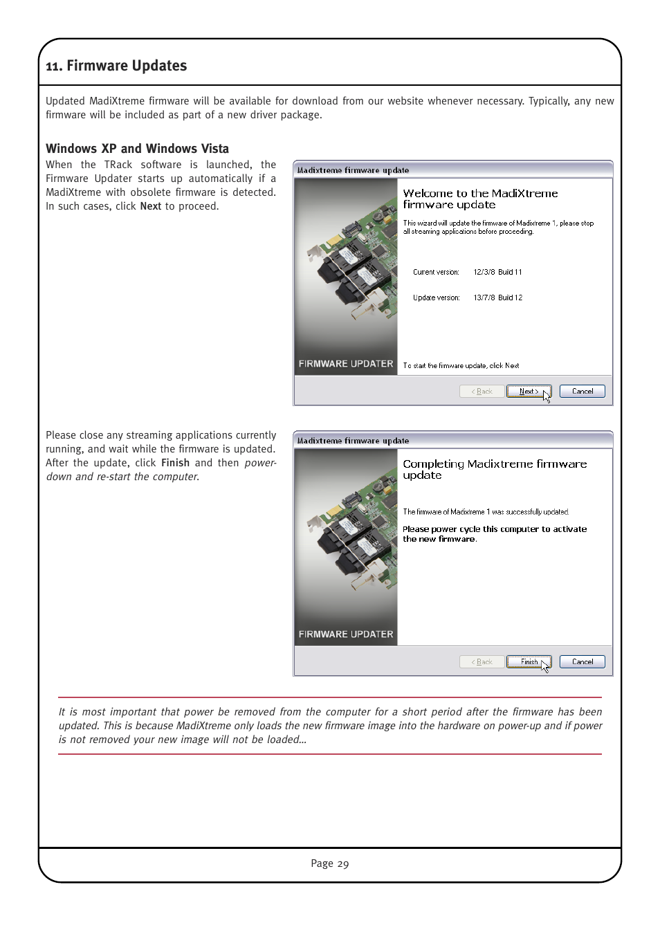 Firmware updates, Windows xp and windows vista | Solid State Logic Multichannel Digital Audio Interface MadiXtreme User Manual | Page 35 / 52
