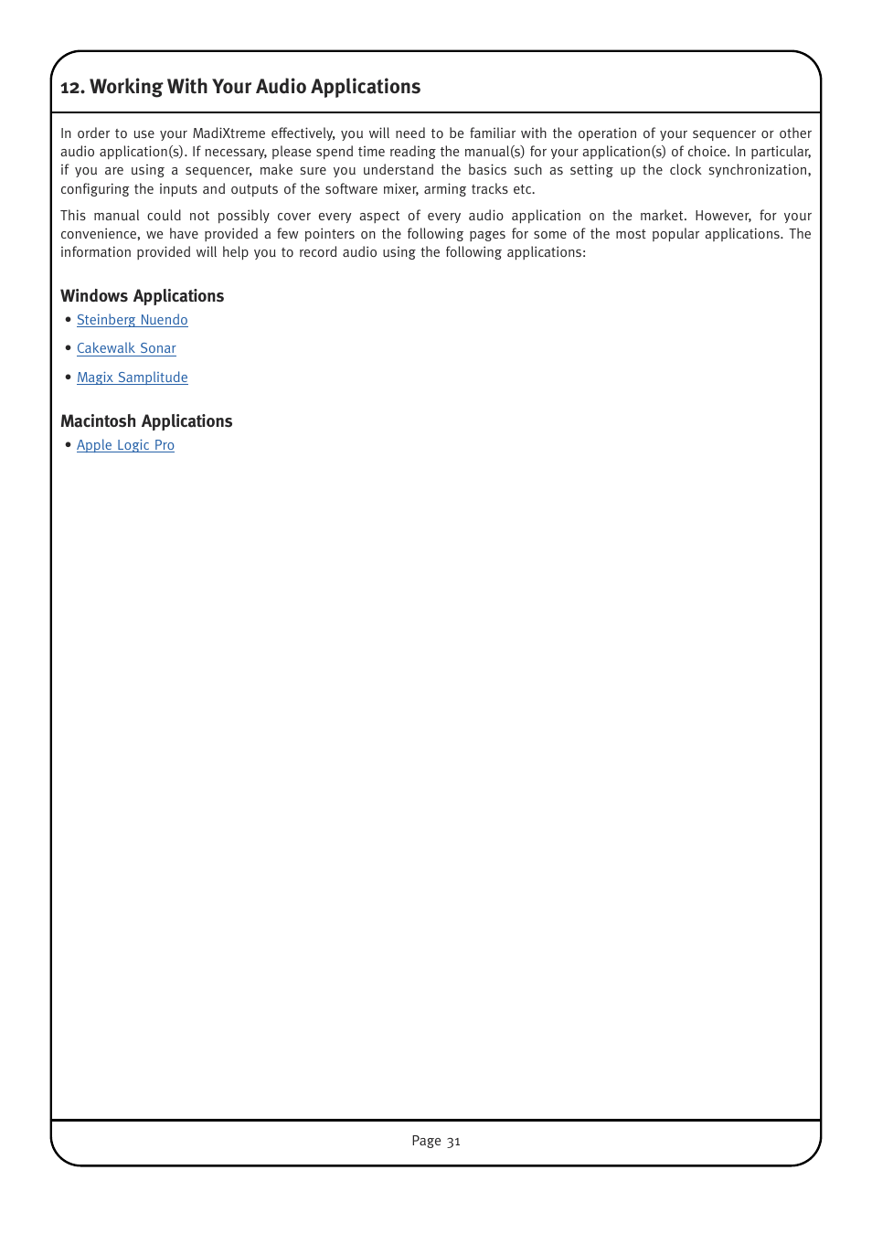 Working with your audio applications, Windows applications, Macintosh applications | Solid State Logic Multichannel Digital Audio Interface MadiXtreme User Manual | Page 37 / 52