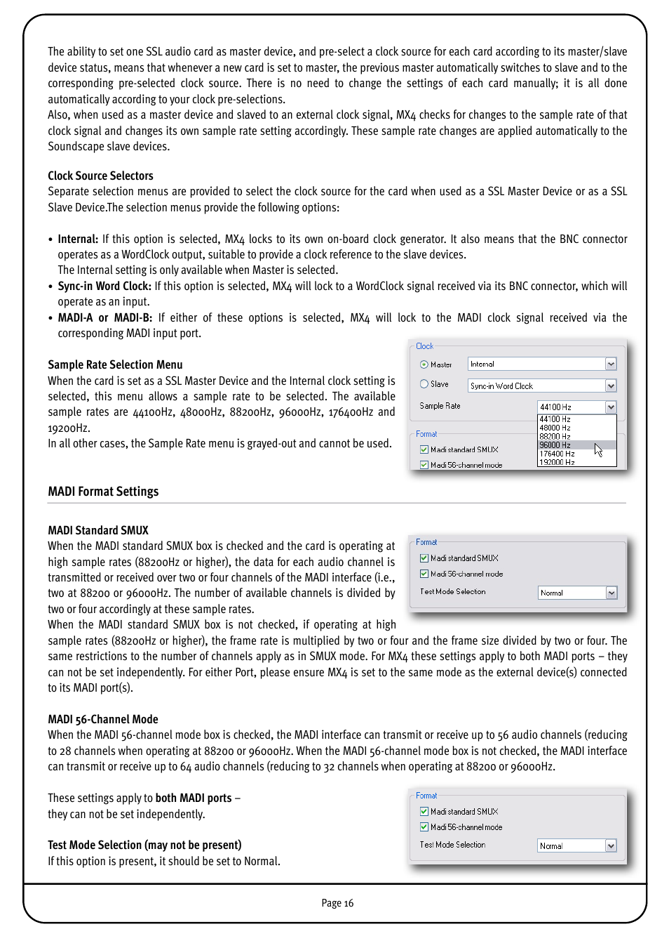 Madi format settings | Solid State Logic MX4 User Manual | Page 16 / 26