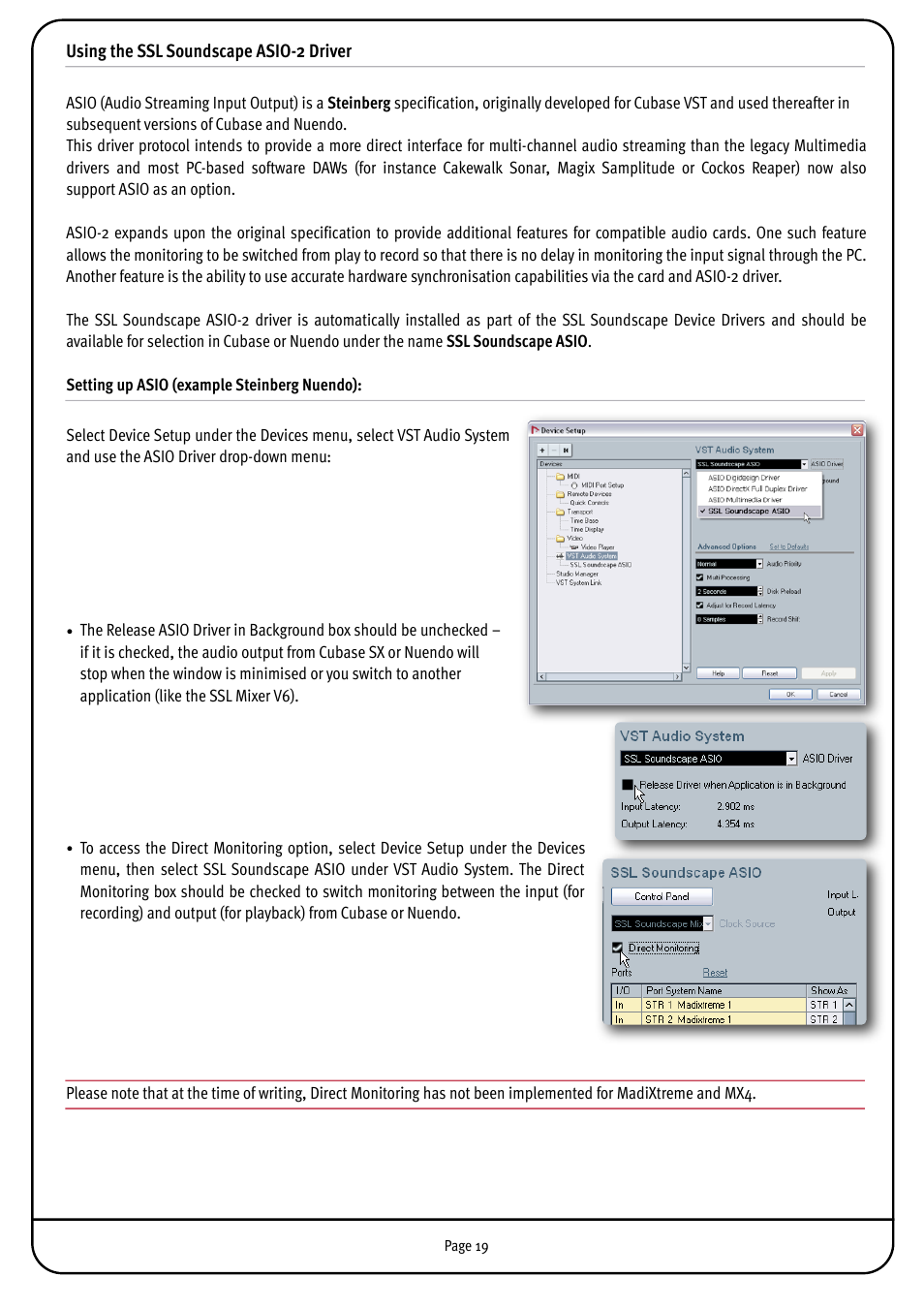 Using the ssl soundscape asio-2 driver | Solid State Logic MX4 User Manual | Page 19 / 26