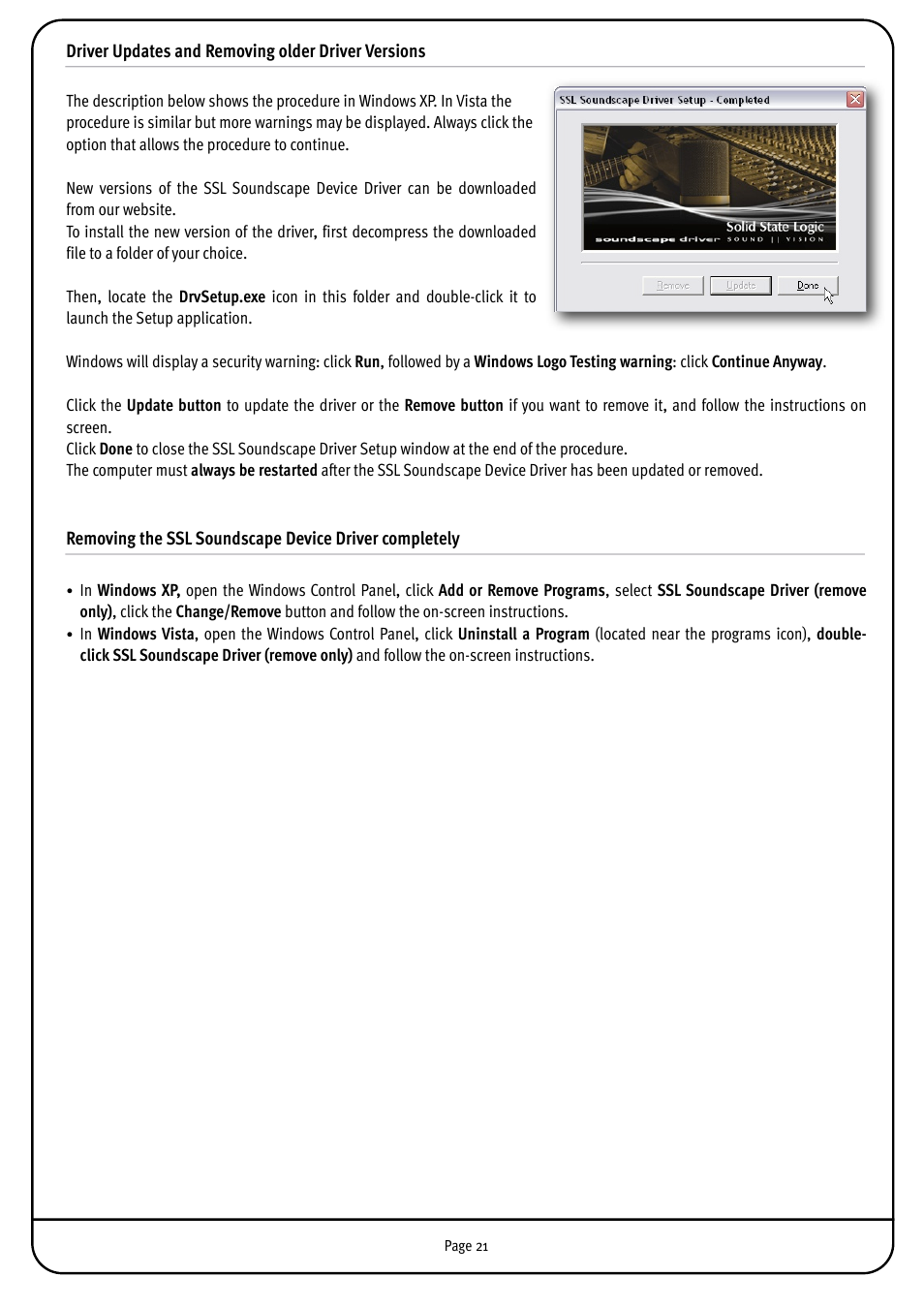 Driver updates and removing older driver versions | Solid State Logic MX4 User Manual | Page 21 / 26