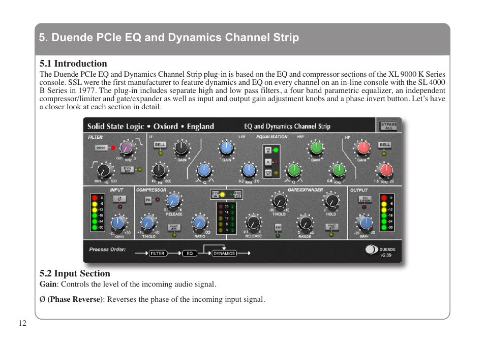 Duende pcie eq and dynamics channel strip, 1 introduction, 2 input section | Solid State Logic 82S6MC120A User Manual | Page 16 / 28